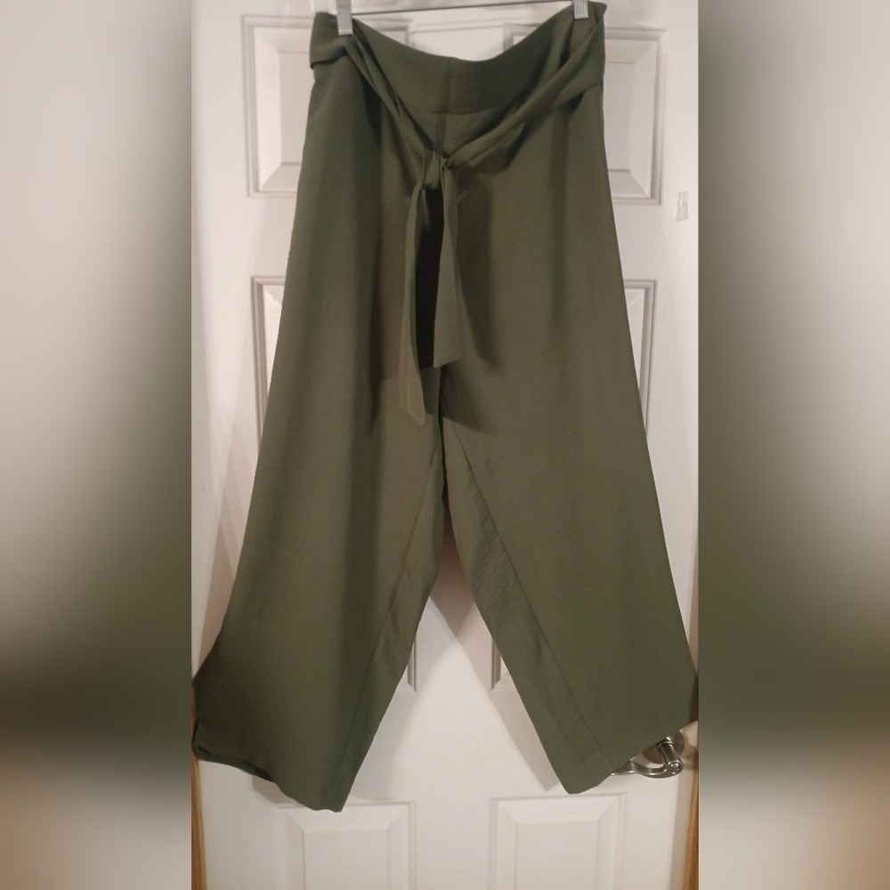 NWT - SOHO Apparel Women's Plus Size Olive Green Elastic Waist Wide Leg Pants 3X
